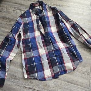 Express Navy and Red Checkered Men's Shirt